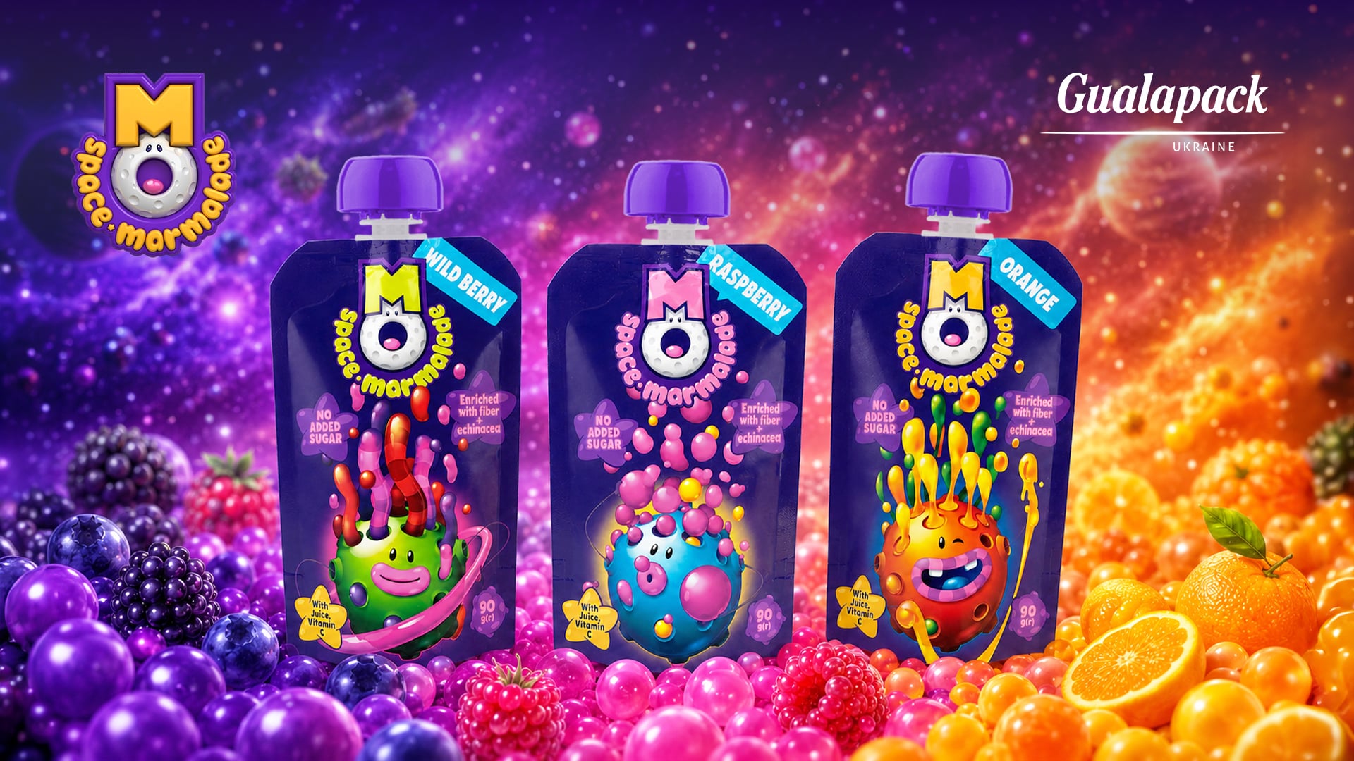 SPACE MARMALADE in a Spouted Pouch with Baby Cap — packaging by Gualapack Ukraine